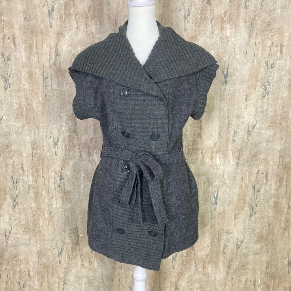 Fenn Wright Manson Sz Medium Wool Blend Cardigan Gray Belted Button Up EUC